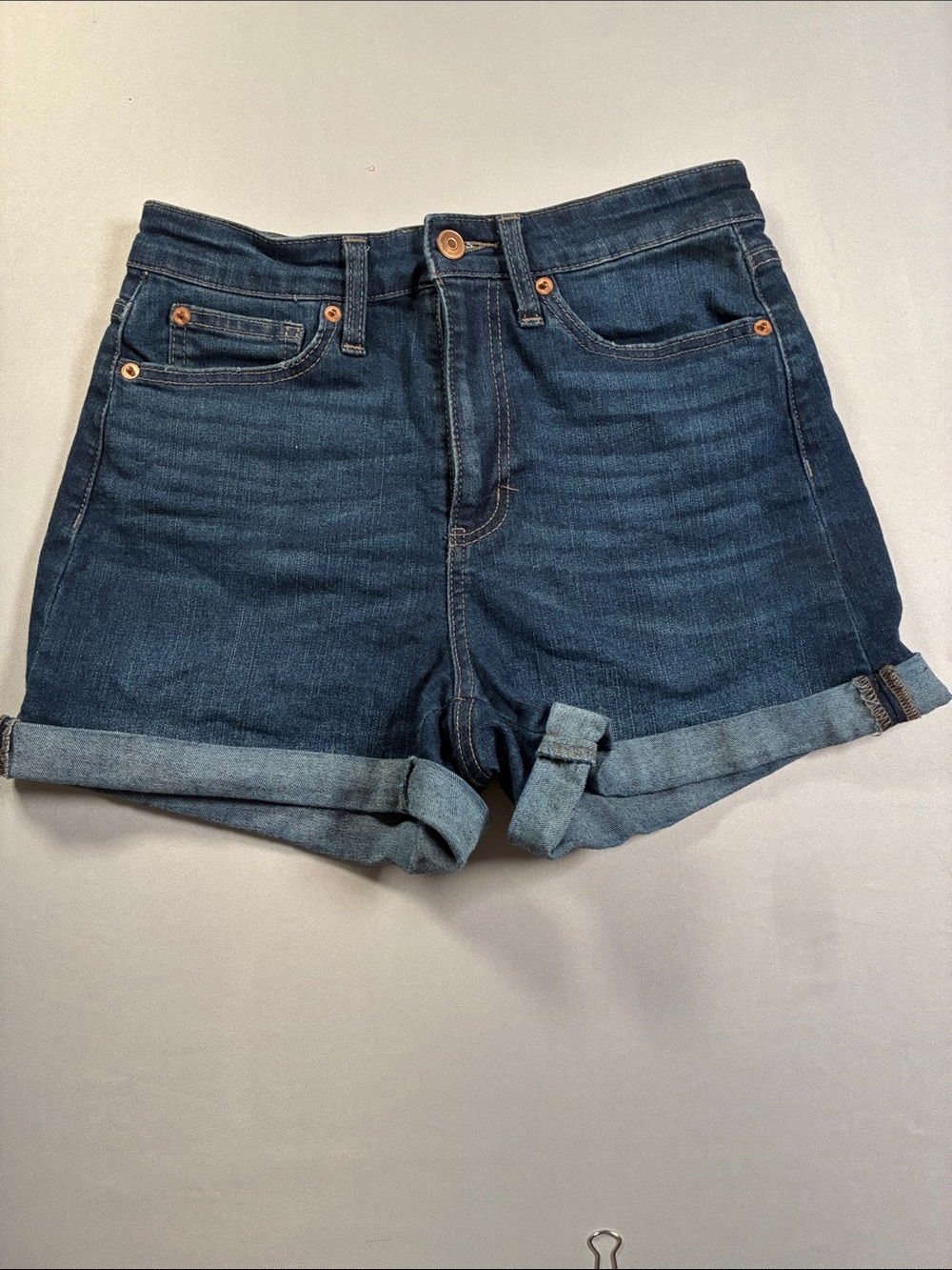 Classic Dark Blue Denim Roll-Cuff Women's Shorts